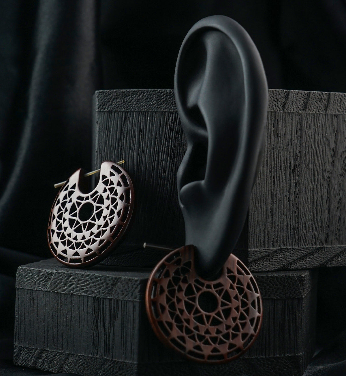 Geo Star Hoop Narra Wood Earrings