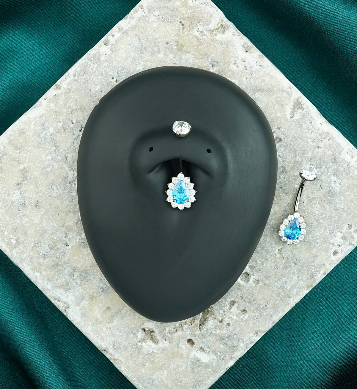 Gild Teardrop Blue Topaz CZ Titanium Internally Threaded Belly Button Ring