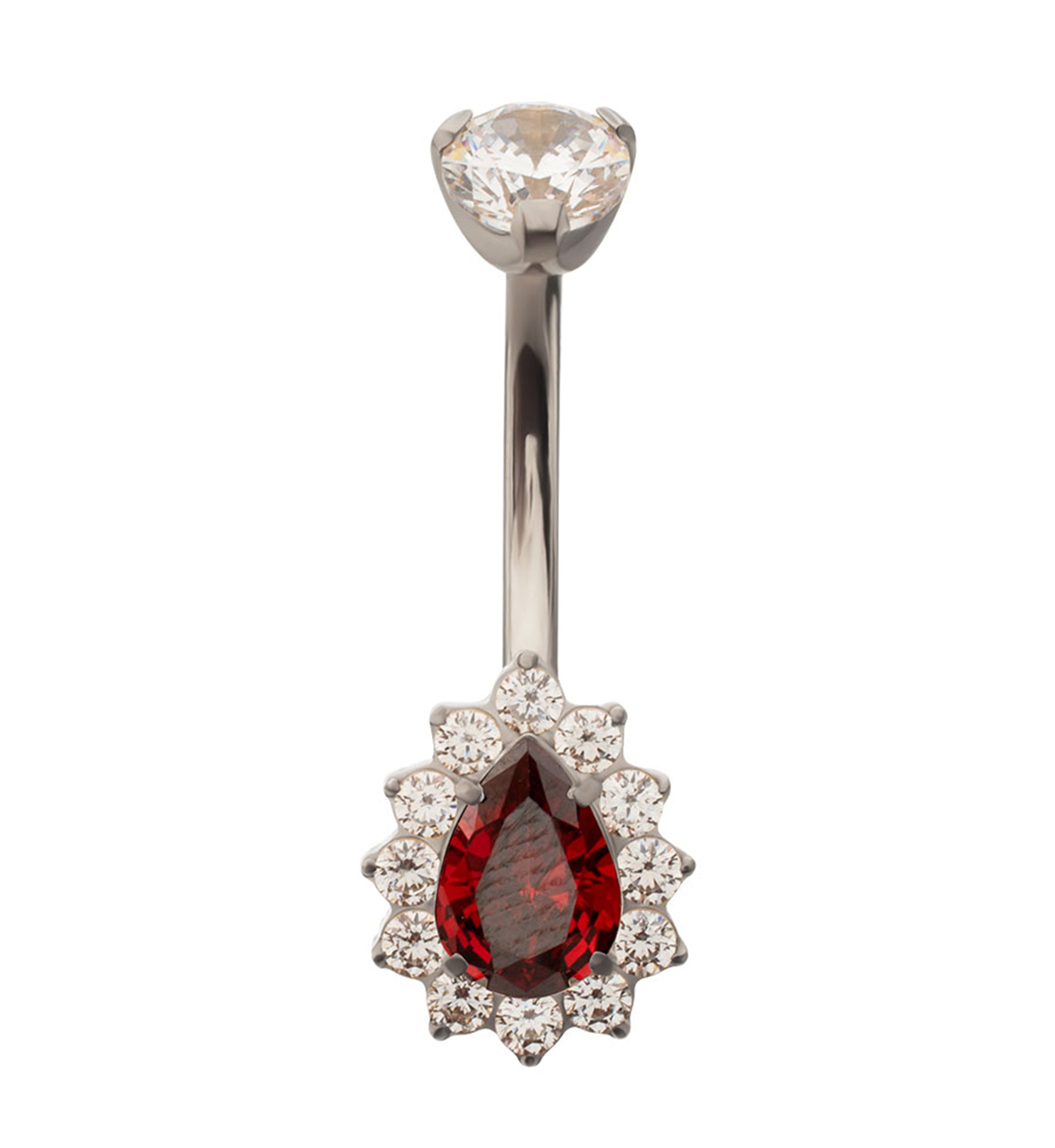 Gild Teardrop Garnet CZ Titanium Internally Threaded Belly Button Ring