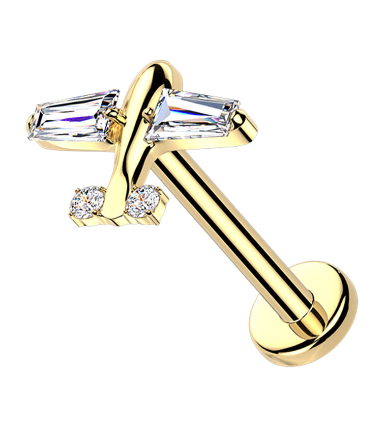 Gold PVD Airplane CZ Titanium Threadless Labret