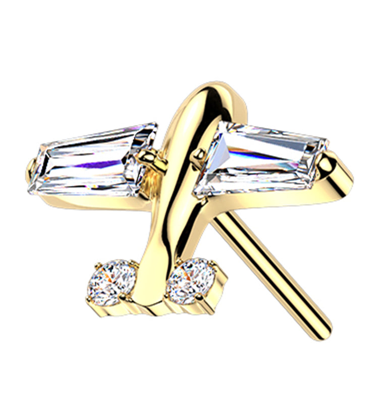 Gold PVD Airplane CZ Titanium Threadless Top