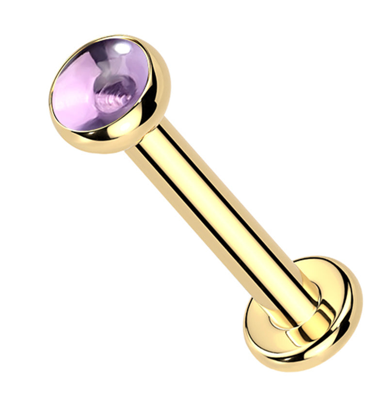 Gold PVD Amethyst Stone Titanium Internally Threaded Labret