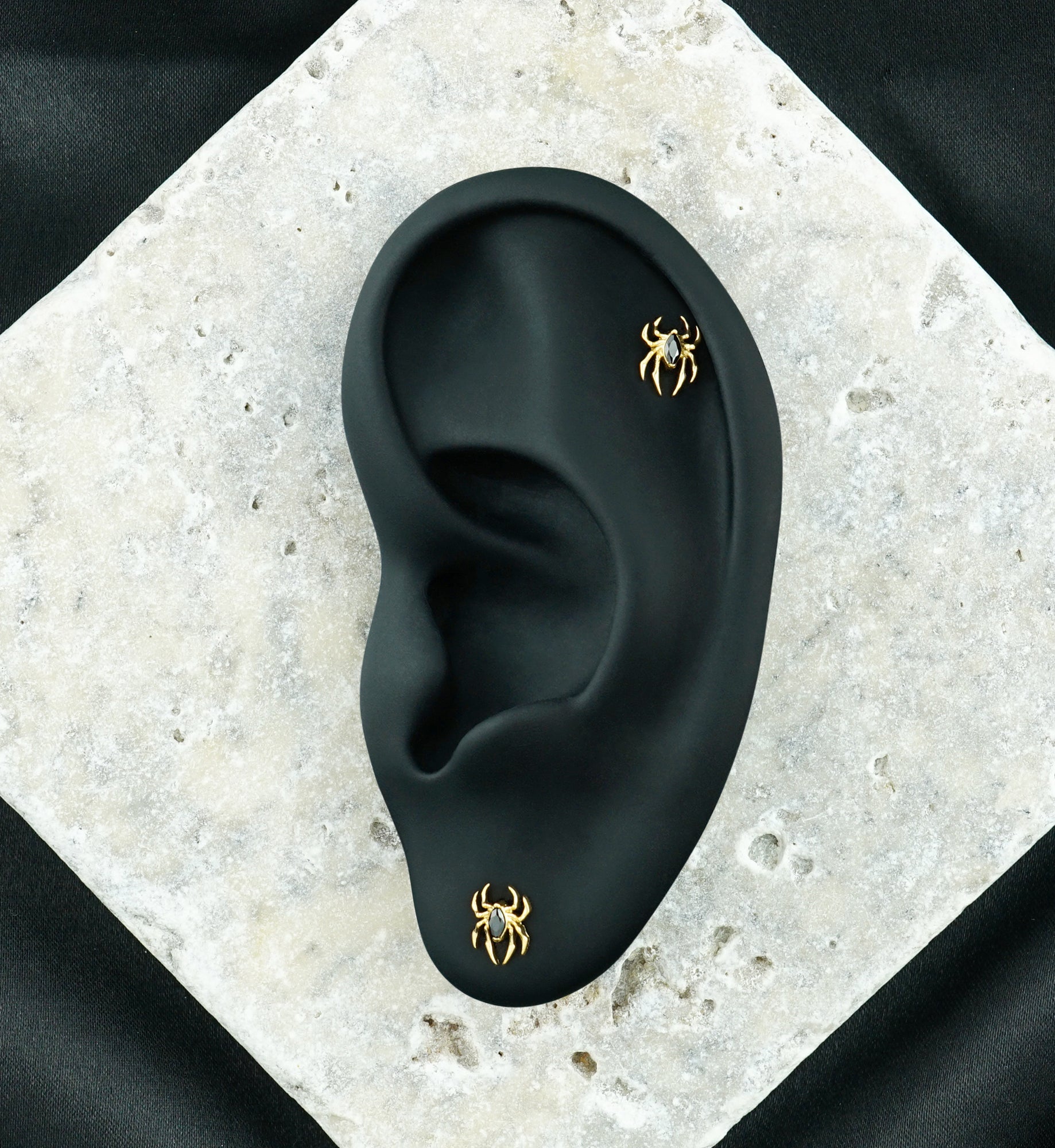 Gold PVD Arachnophobia Black CZ Titanium Threadless Top