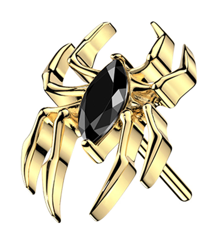 Gold PVD Arachnophobia Black CZ Titanium Threadless Top