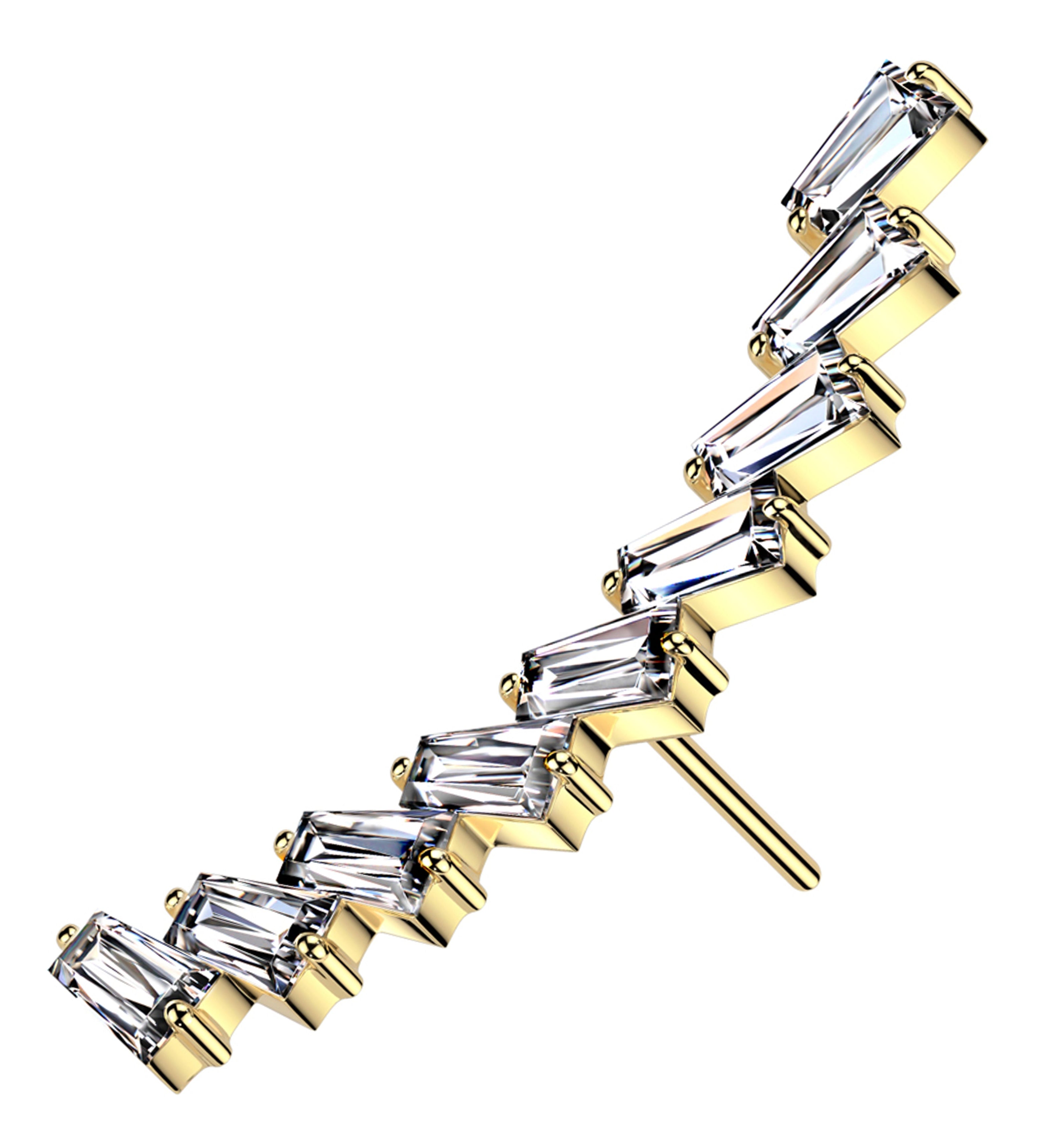 Gold PVD Arched Baguette Clear CZ Titanium Threadless Top