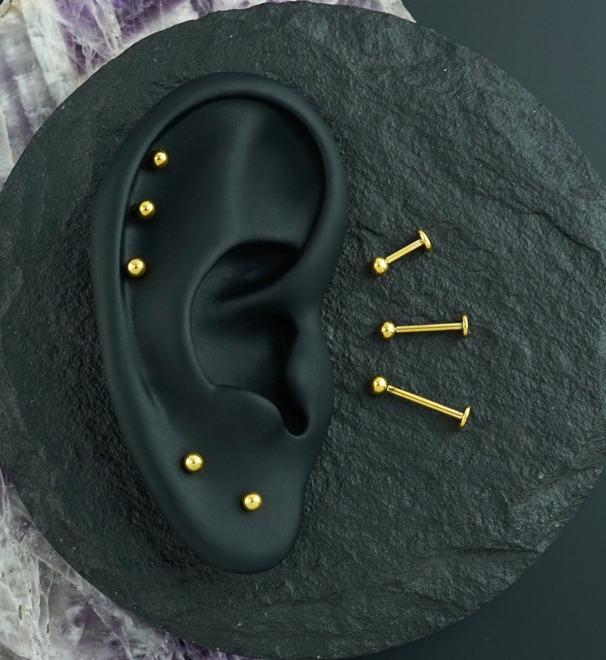 Gold PVD Ball Top Titanium Threadless Flat Back Labret