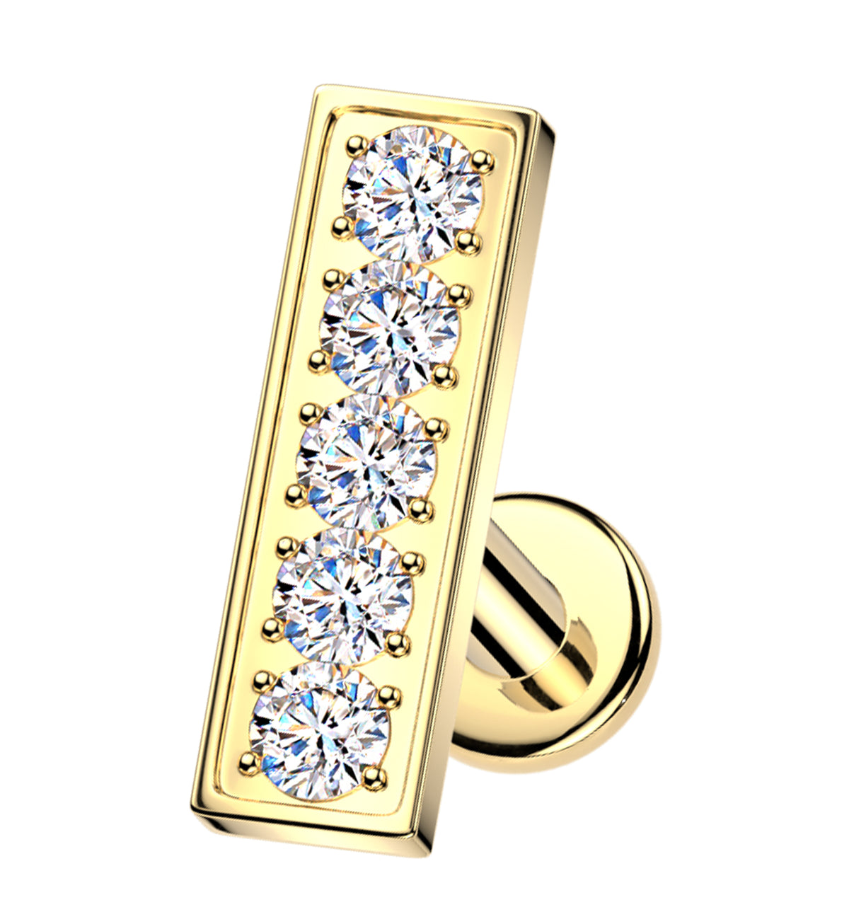 Gold PVD Bar CZ Internally Threaded Stainless Steel Labret