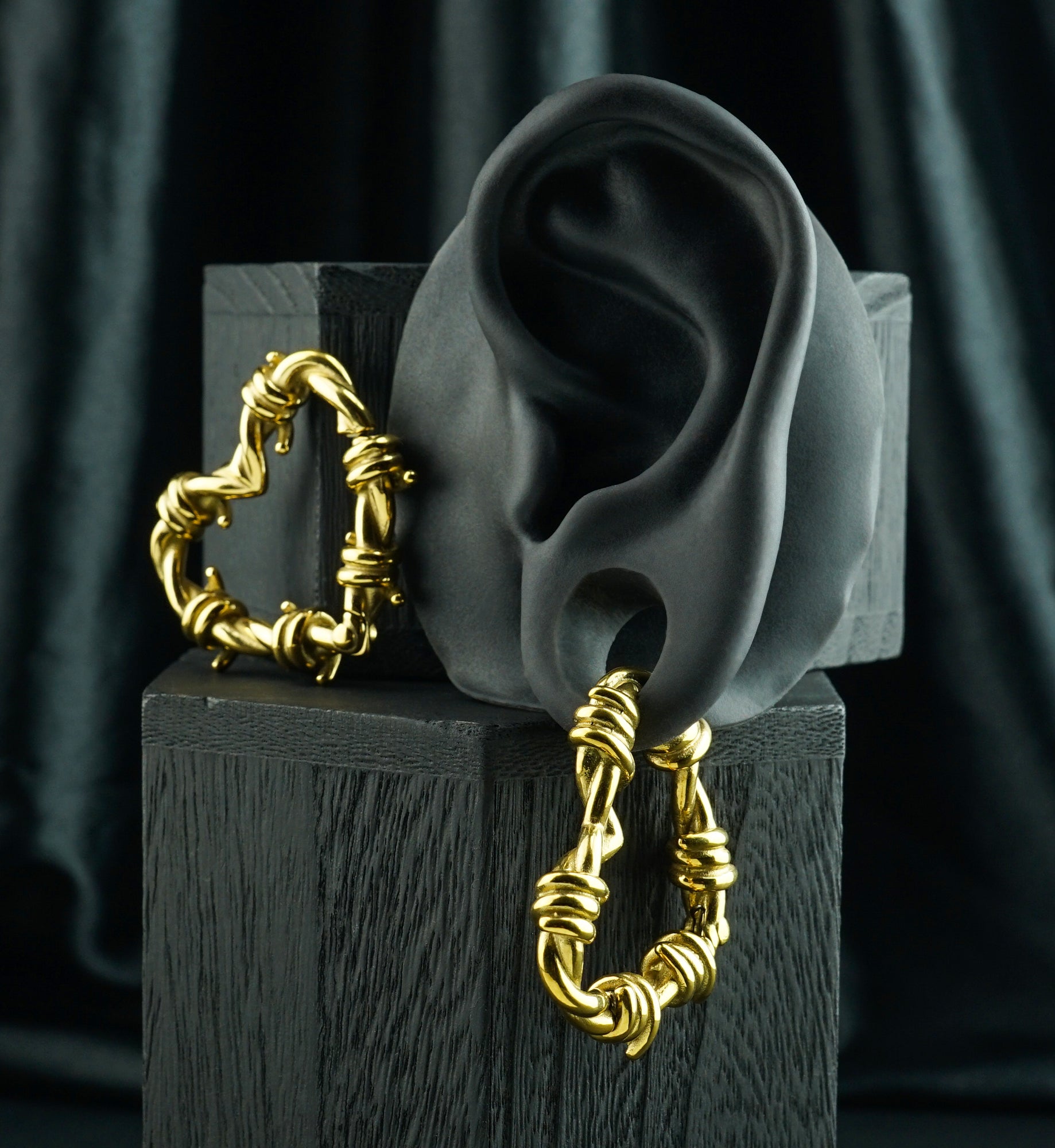 Gold PVD Barbed Heart Stainless Steel Hinged Ear Weights