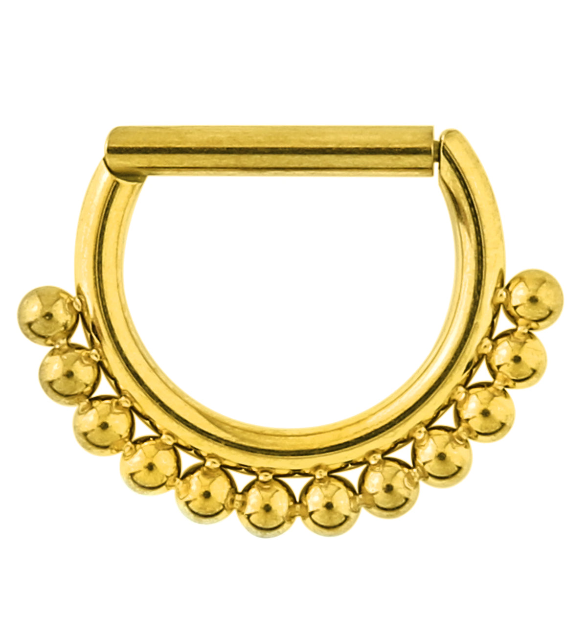 Gold PVD Beaded D-Shaped Stainless Steel Hinged Segment Ring