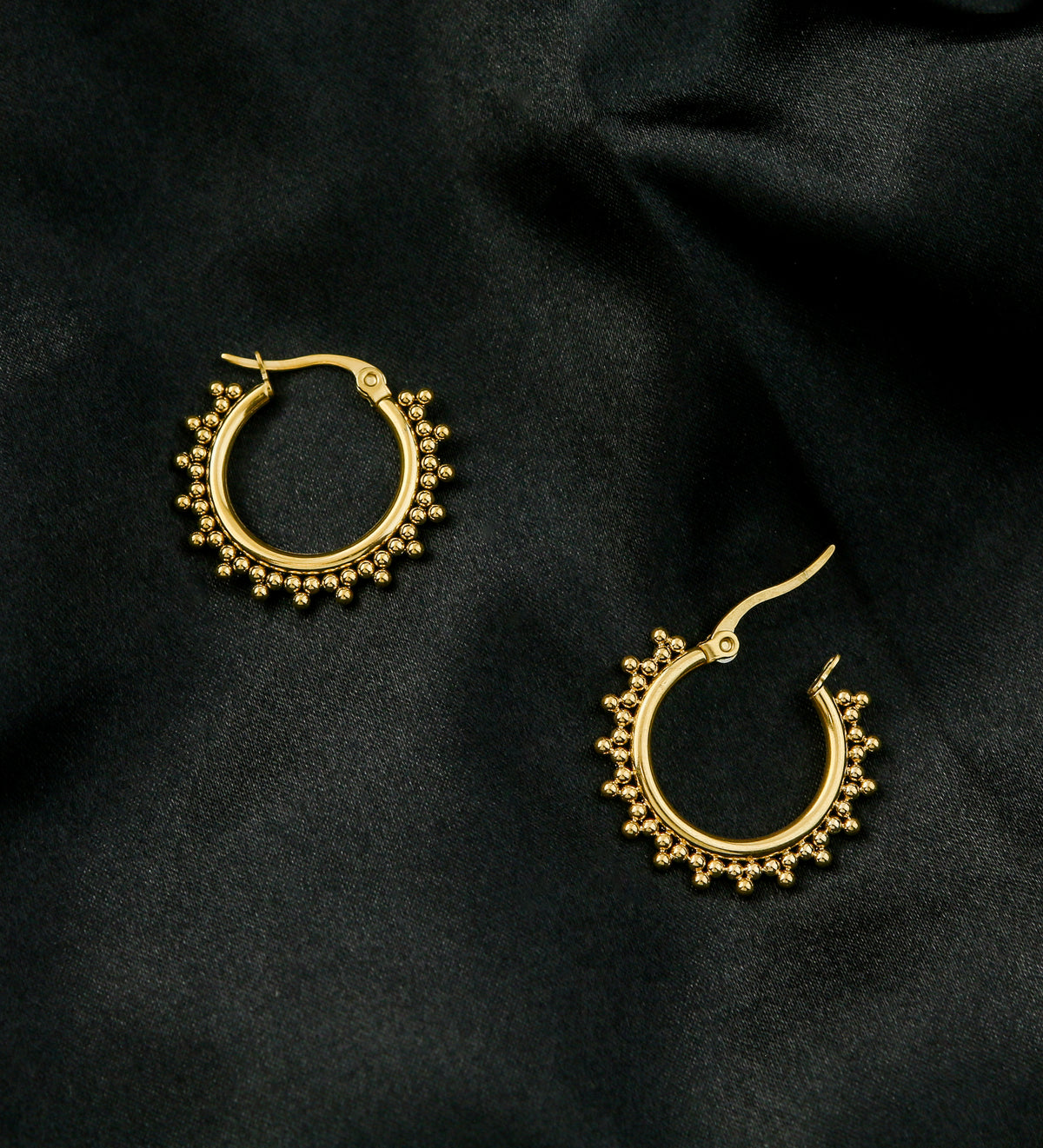 Gold PVD Beaded Stainless Steel Hangers - Earrings