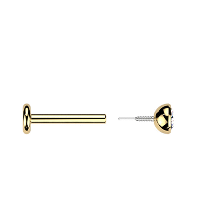 Gold PVD Bezel CZ Long Thread Internally Threaded Titanium Labret