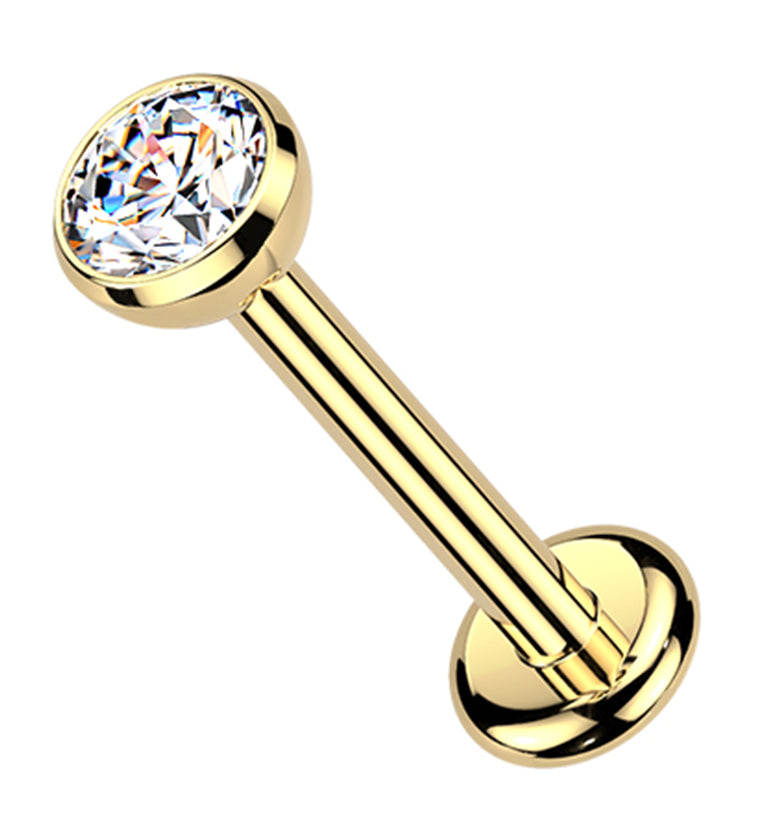 Gold PVD Bezel CZ Long Thread Internally Threaded Titanium Labret