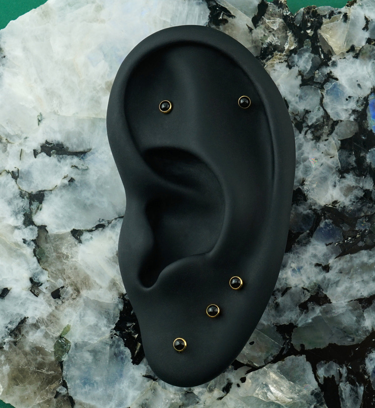 Gold PVD Black Onyx Stone Titanium Internally Threaded Labret