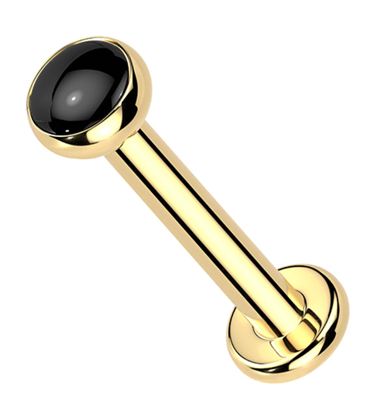 Gold PVD Black Onyx Stone Titanium Internally Threaded Labret
