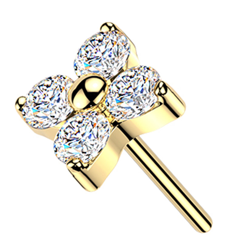 Gold PVD Blossom Clear CZ Titanium Threadless Top