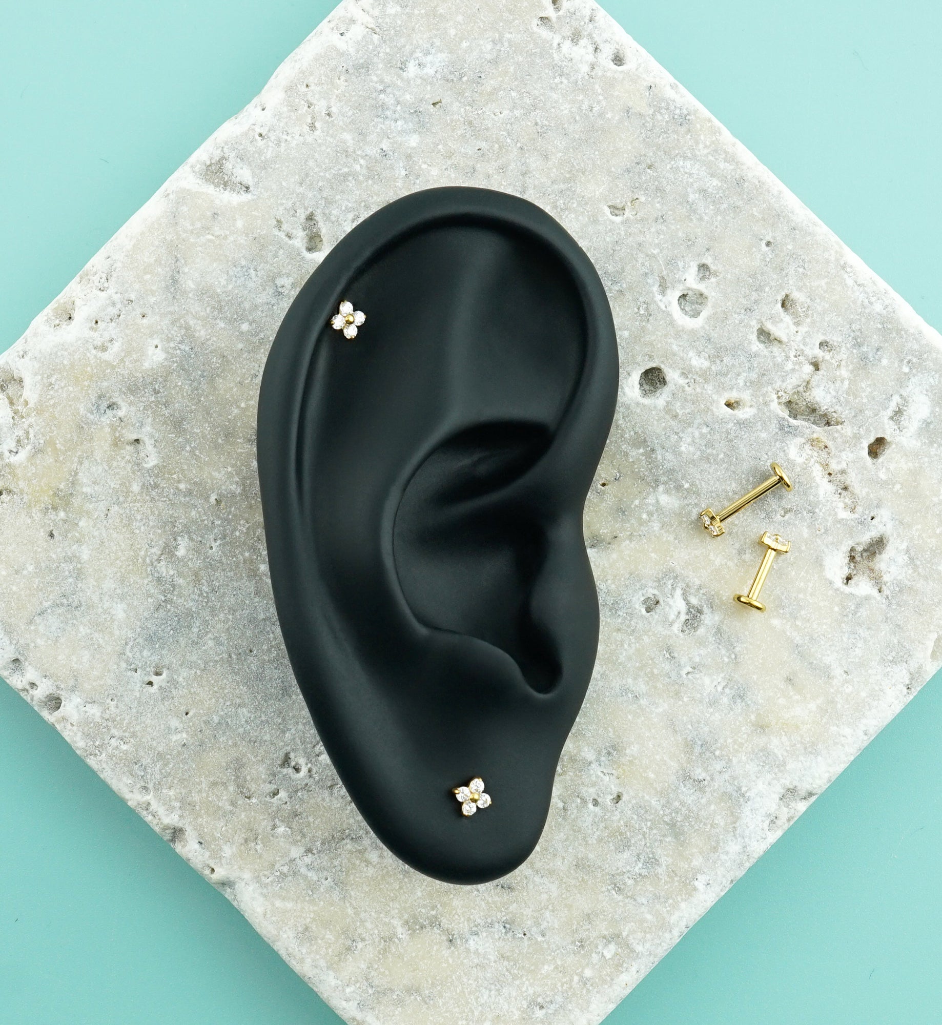 Gold PVD Blossom CZ Titanium Internally Threaded Labret