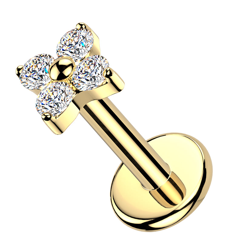 Gold PVD Blossom CZ Titanium Internally Threaded Labret