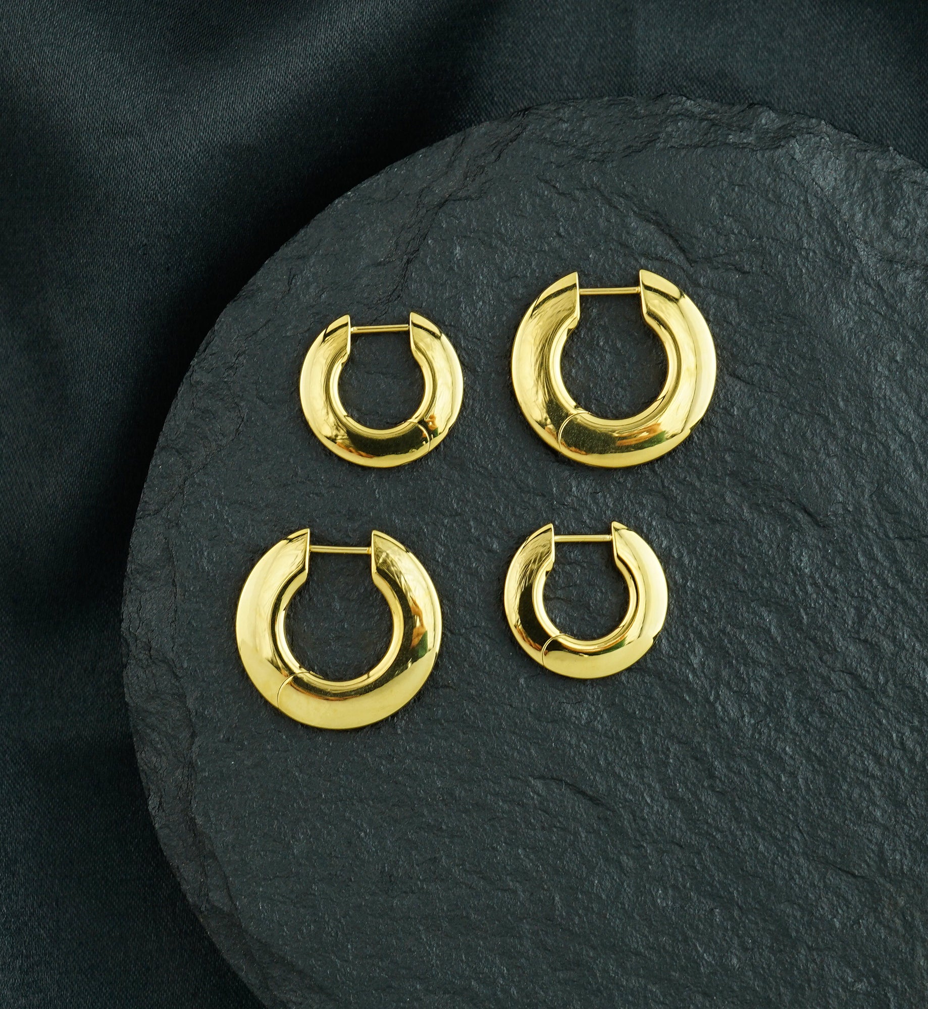 Gold PVD Broad Titanium Hinged Hoop Huggie Earrings