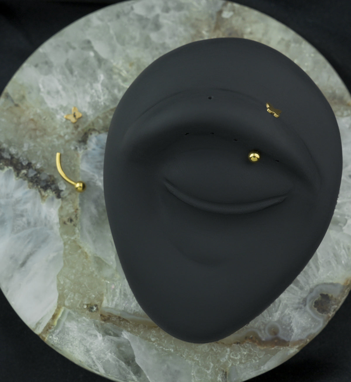 Gold PVD Bubble Butterfly Threadless Titanium Curved Barbell