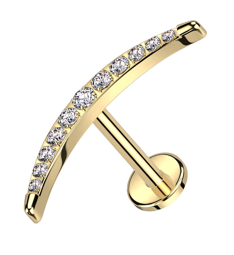 Gold PVD Camber Clear CZ Internally Threaded Titanium Labret