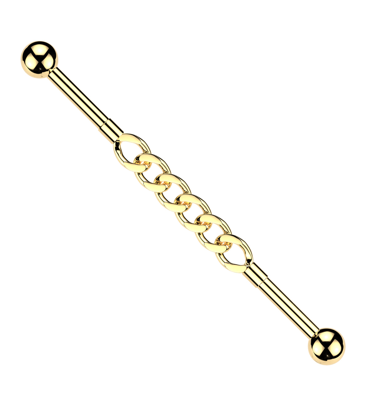Gold PVD Chain Link Externally Threaded Stainless Steel Barbell