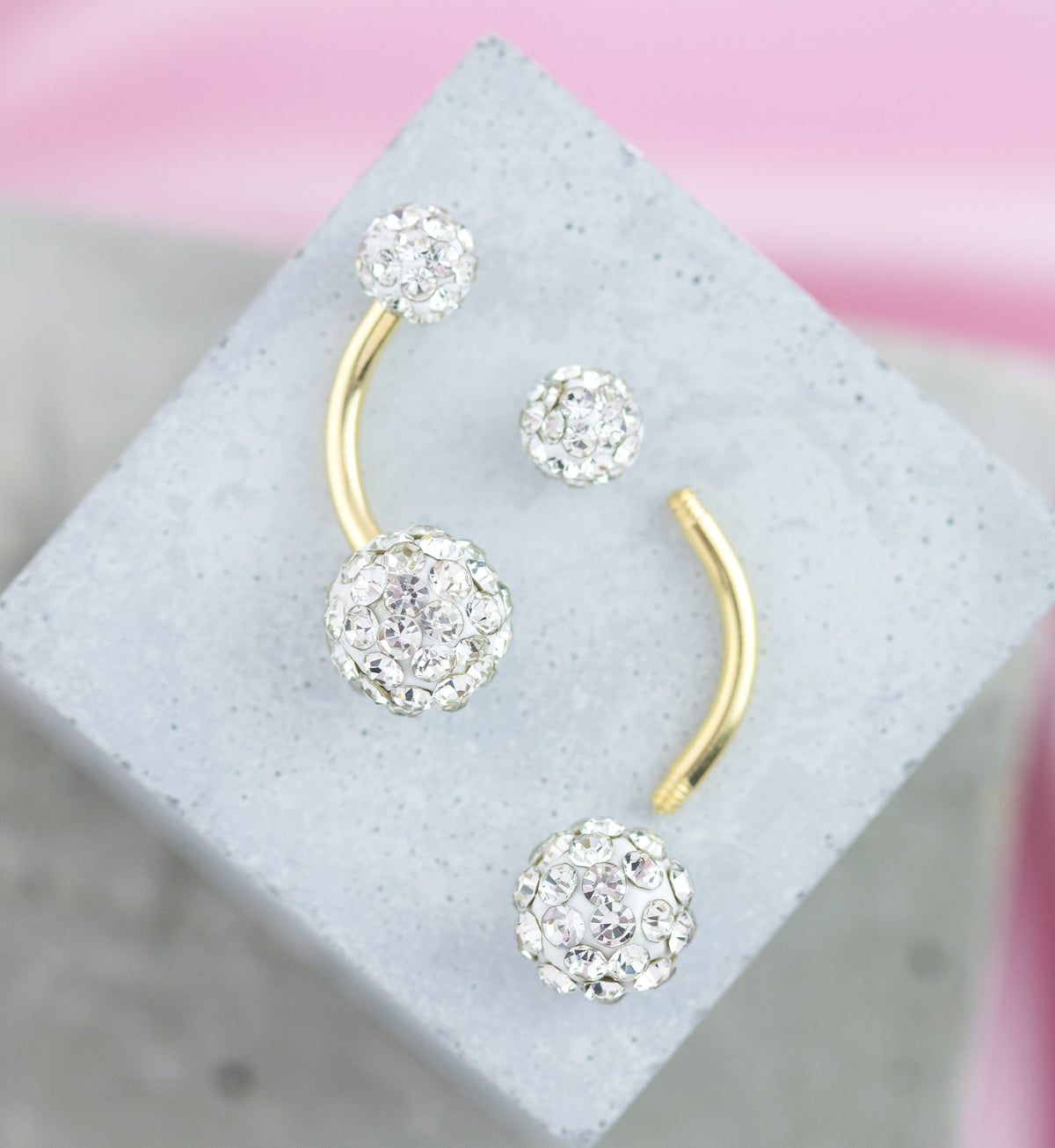 Gold PVD Clear Crystal Ball CZ Stainless Steel Externally Threaded Belly Button Ring