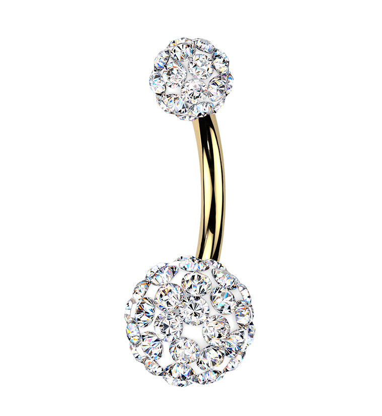 Gold PVD Clear Crystal Ball CZ Stainless Steel Externally Threaded Belly Button Ring
