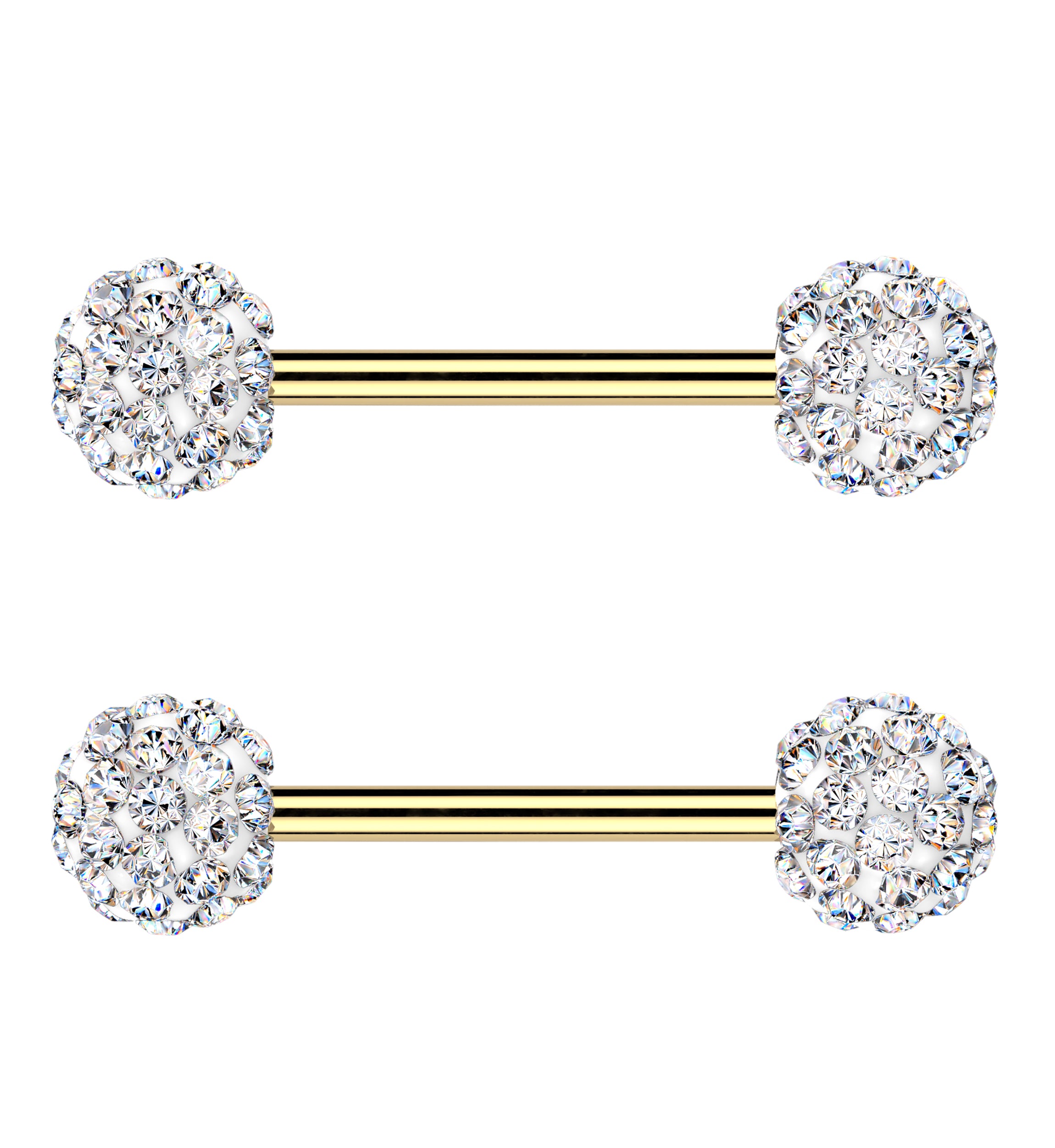 Gold PVD Clear Crystal Ball CZ Stainless Steel Externally Threaded Nipple Barbell