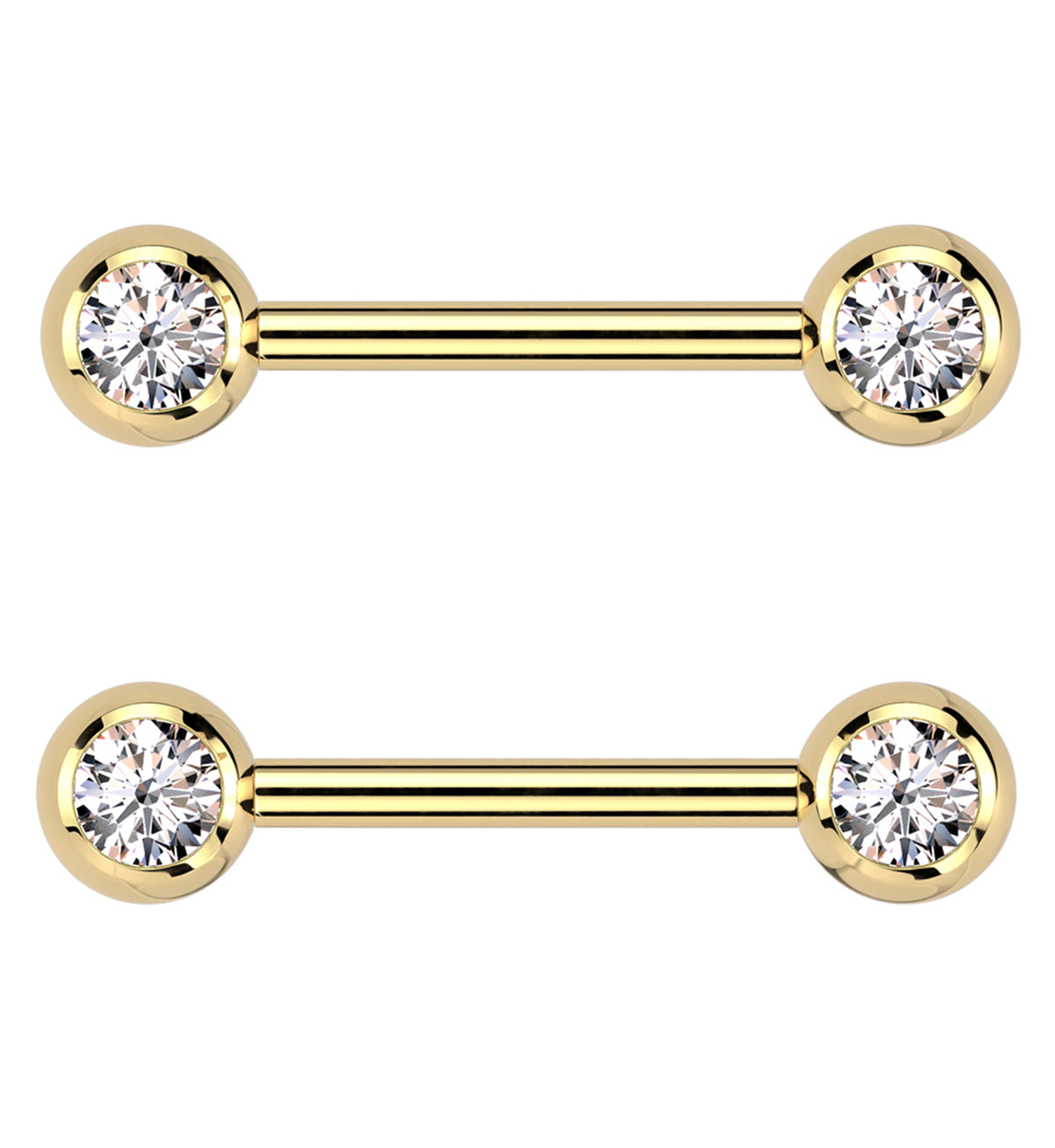Gold PVD Clear CZ Ball Internally Threaded Titanium Nipple Barbells