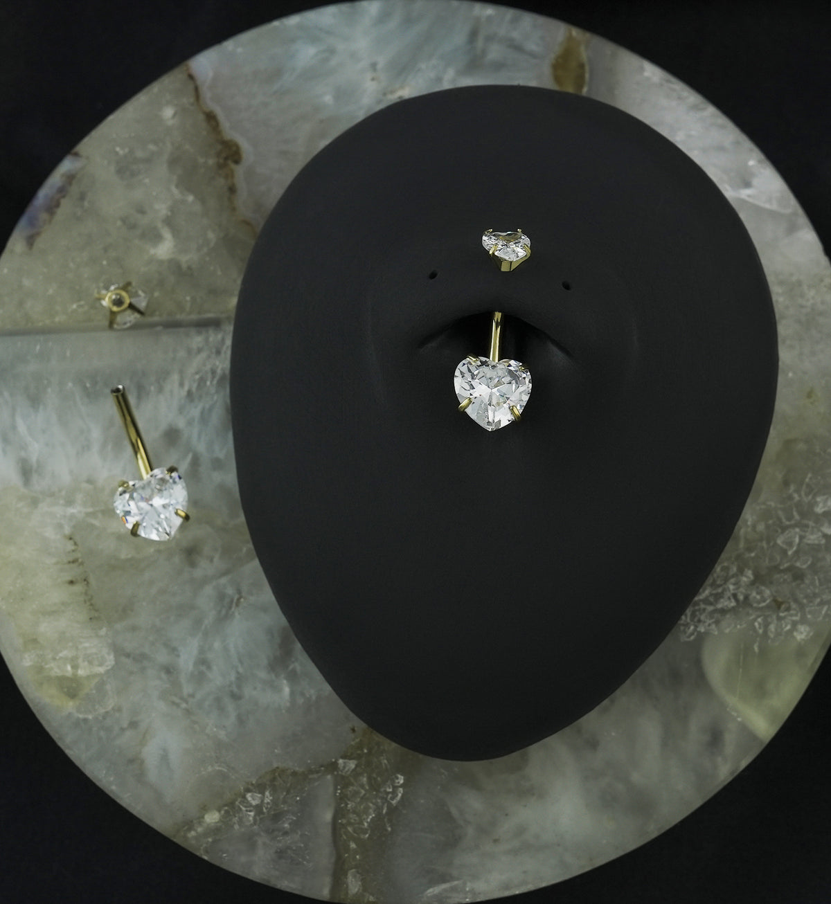Gold PVD CZ Heart Internally Threaded Belly Button Ring