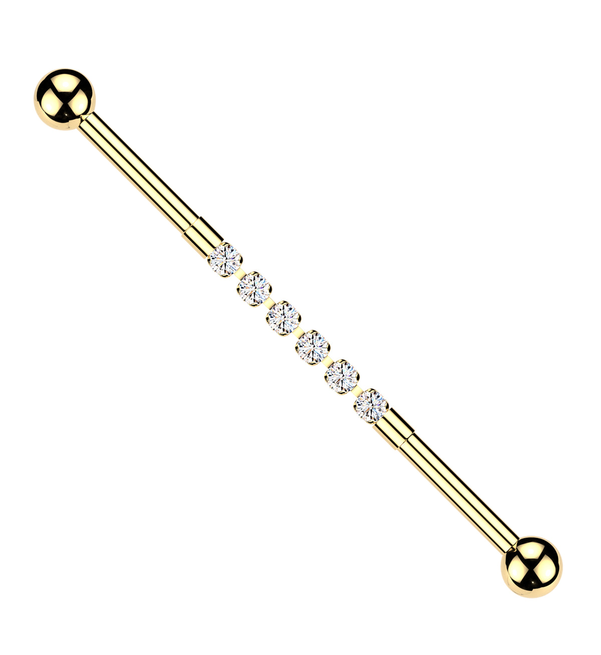 Gold PVD Clear CZ Link Externally Threaded Stainless Steel Barbell