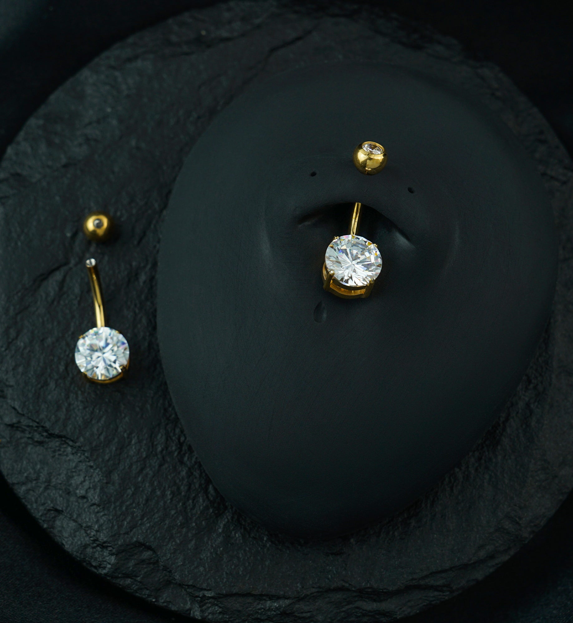 Gold PVD Clear CZ Prong/Bezel Internally Threaded Titanium Belly Button Ring