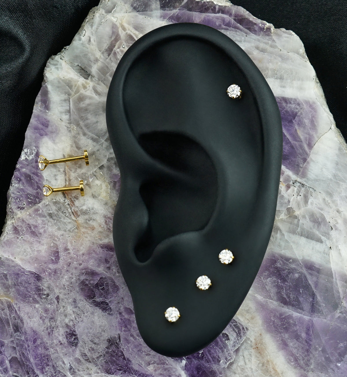 Gold PVD Clear CZ Titanium Threadless Heart Back Labret