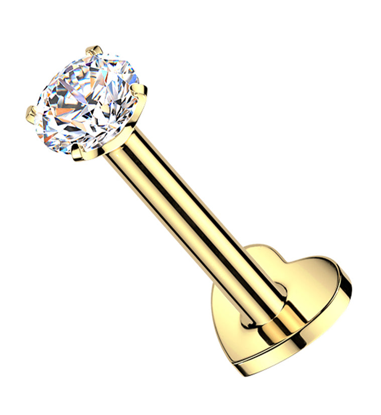 Gold PVD Clear CZ Titanium Threadless Heart Back Labret