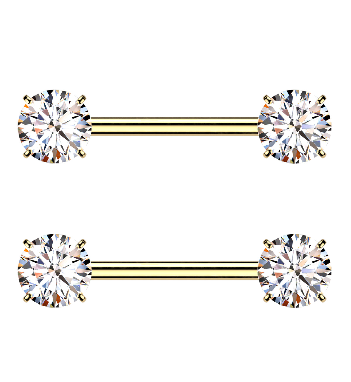 Gold PVD Clear CZ Titanium Threadless Nipple Barbells by Urban Body Jewelry