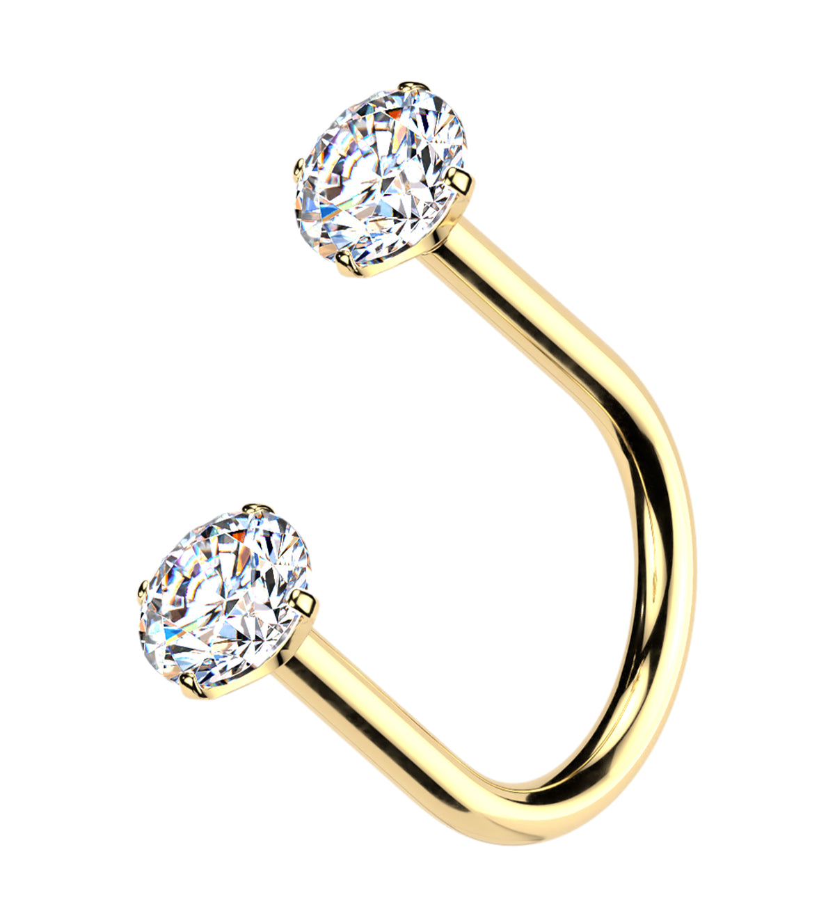 Gold PVD Clear CZ U-Shape Titanium Threadless Circular Barbell by Urban Body Jewelry