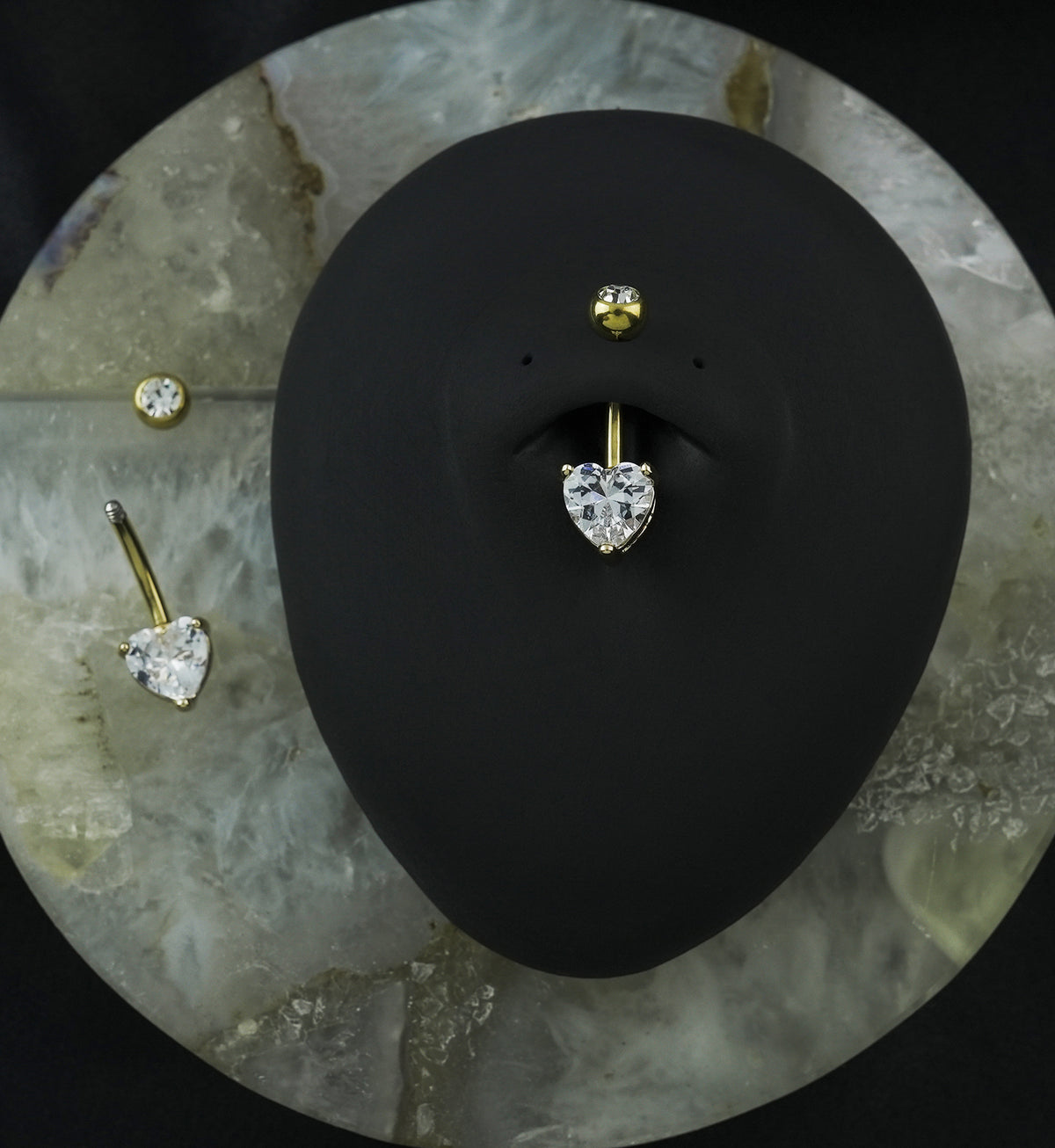Gold PVD Clear Heart CZ Titanium Belly Button Ring