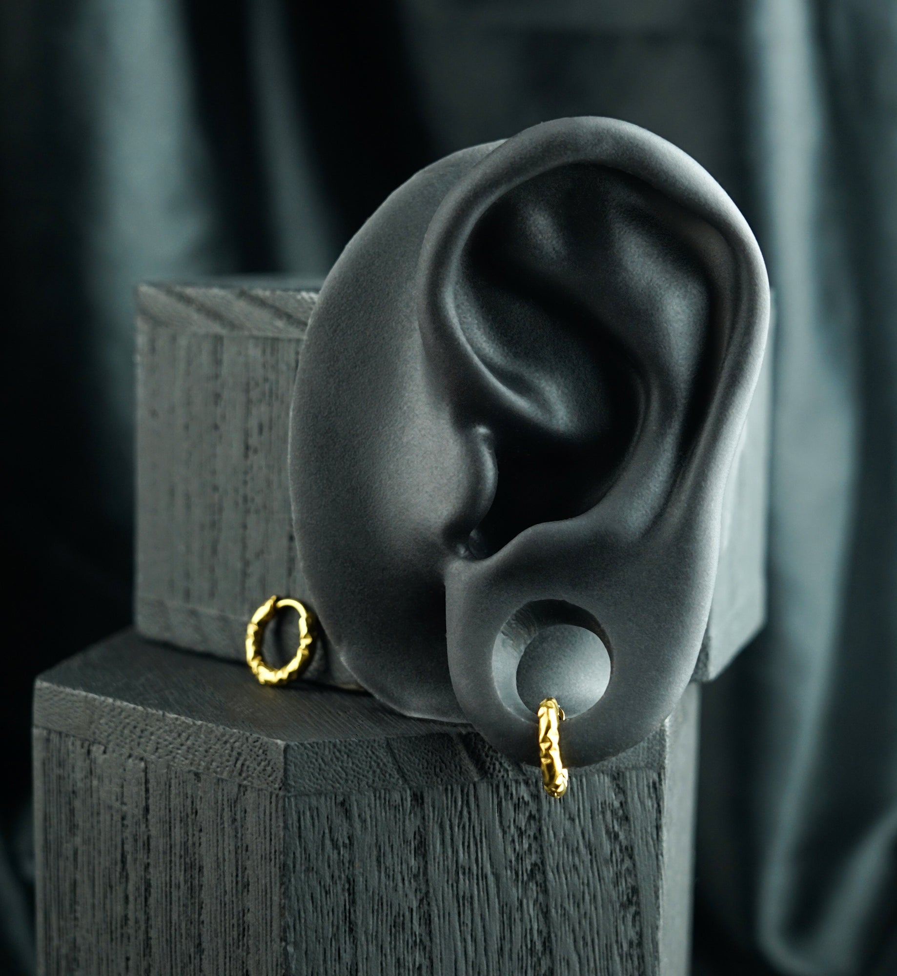 Gold PVD Crushed Stainless Steel Hinged Hoop Huggie Earrings