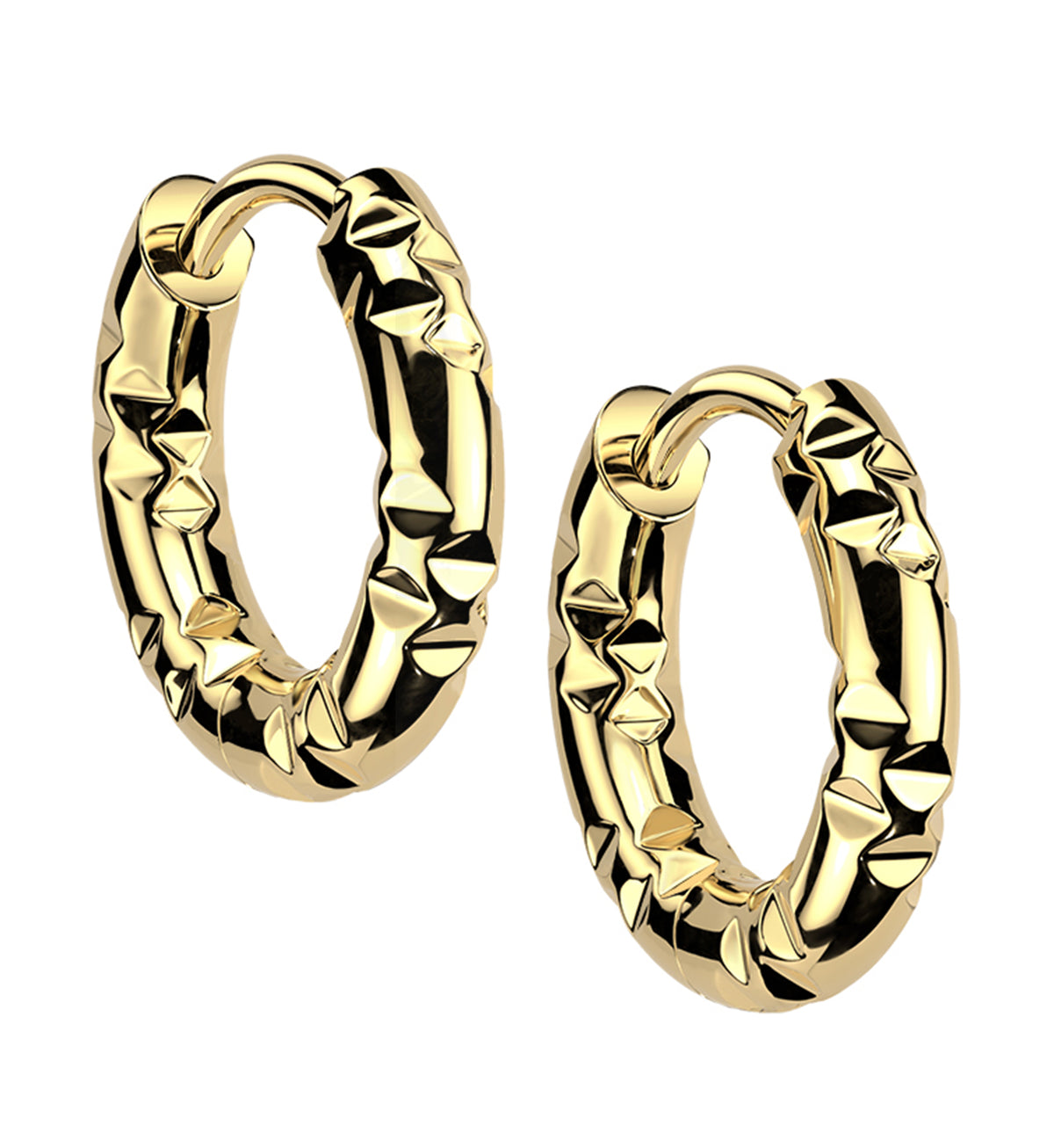 Gold PVD Crushed Stainless Steel Hinged Hoop Huggie Earrings