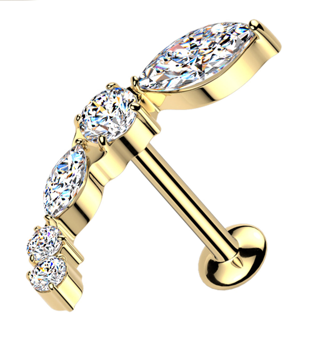 Gold PVD Curve Marquise Clear CZ Threadless Titanium Labret