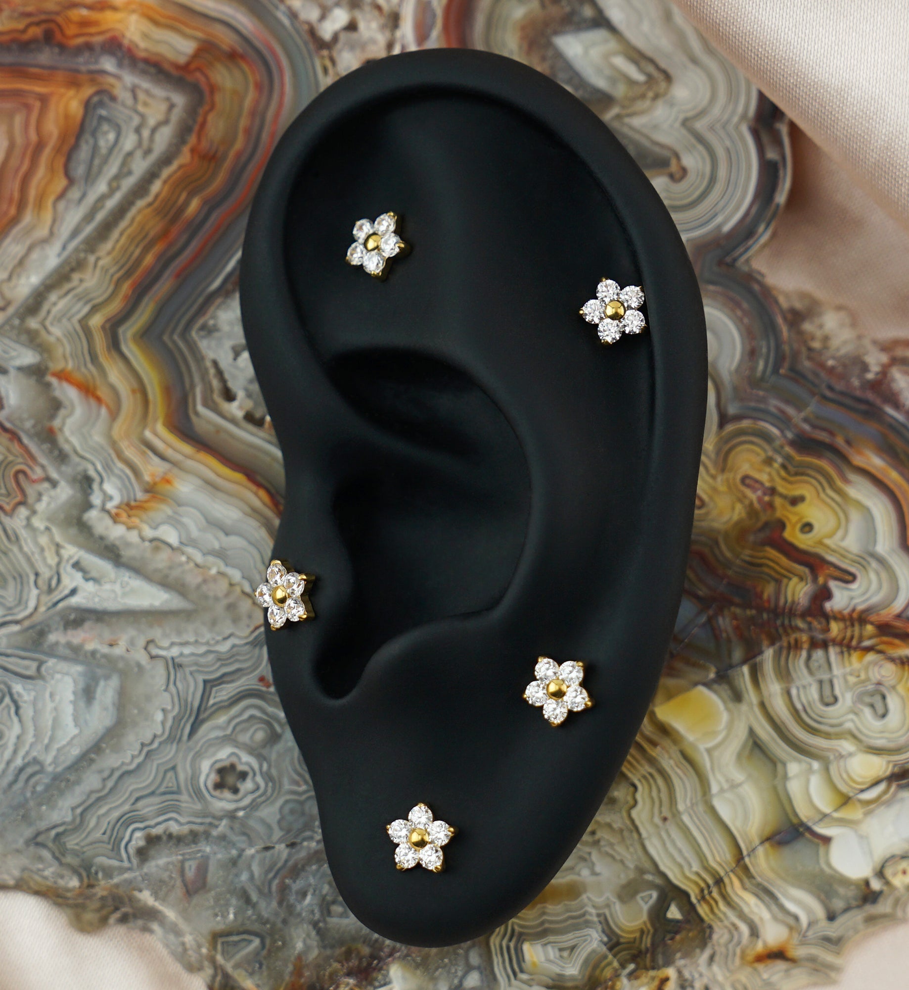 Gold PVD Daisy Clear CZ Titanium Threadless Top