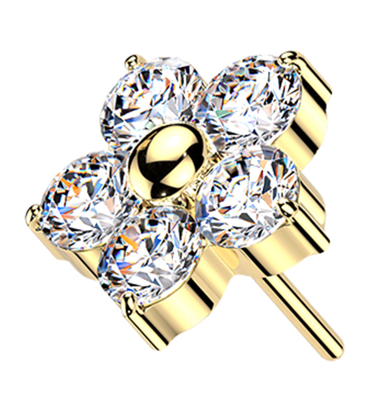 Gold PVD Daisy Clear CZ Titanium Threadless Top