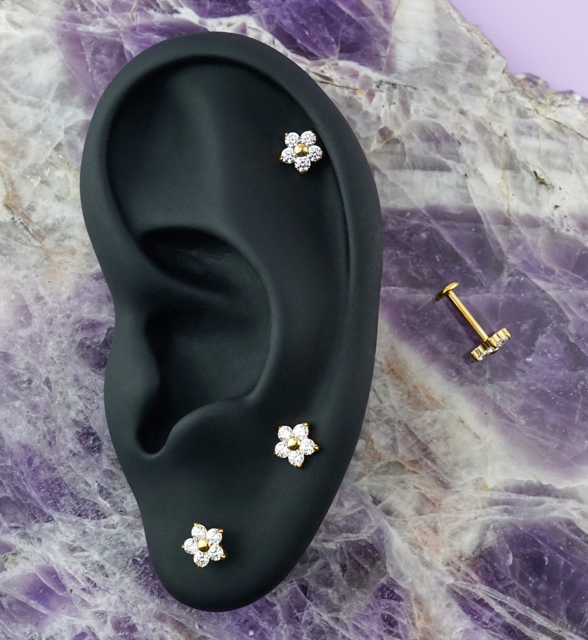 Gold PVD Daisy CZ Titanium Internally Threaded Labret