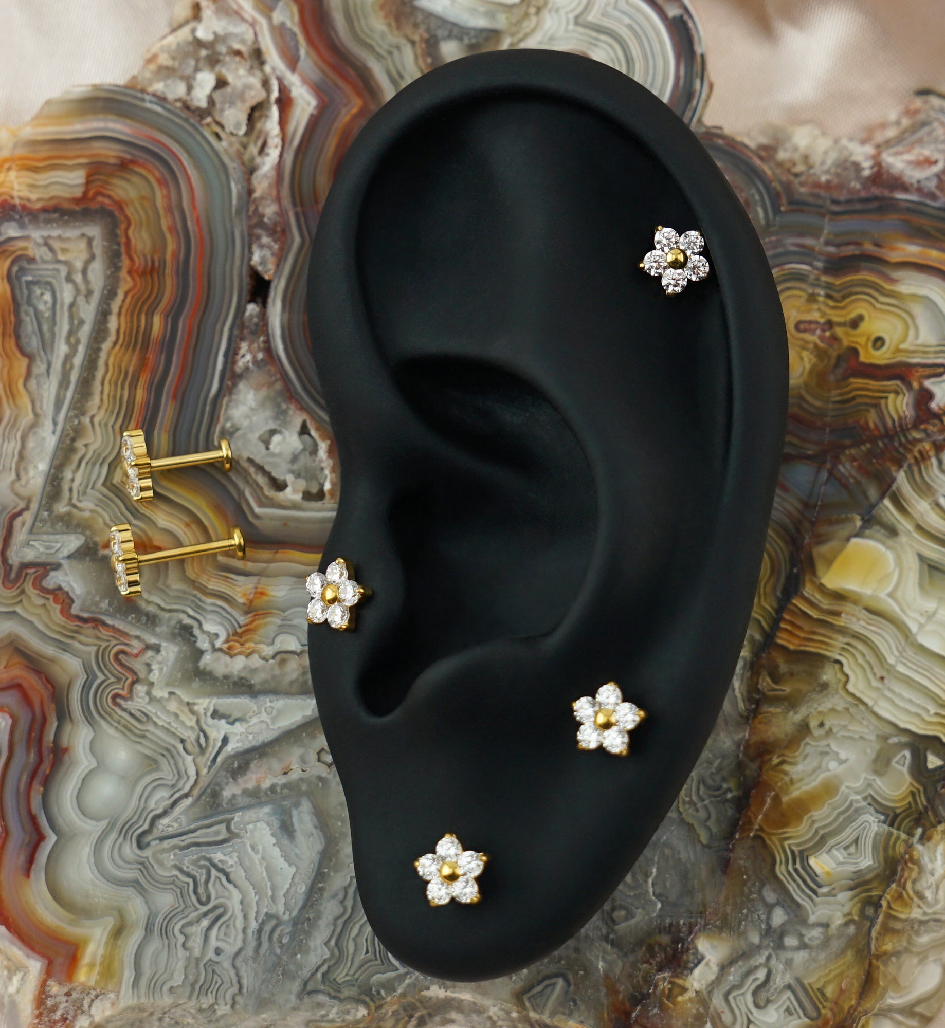 Gold PVD Daisy CZ Titanium Threadless Labret