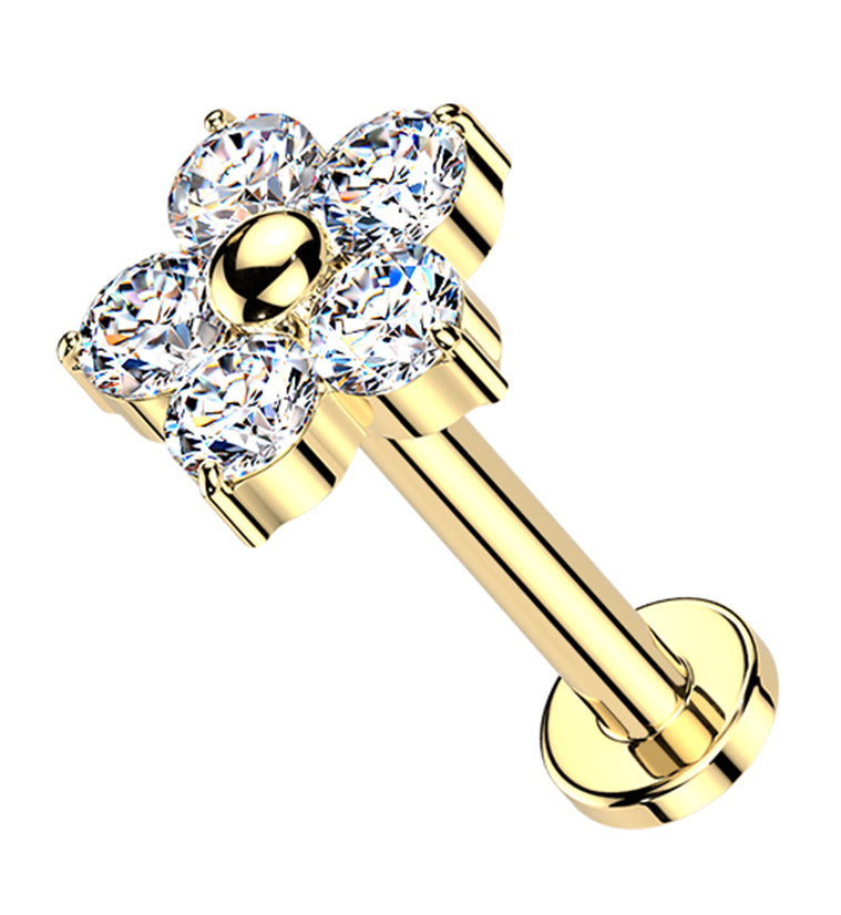 Gold PVD Daisy CZ Titanium Threadless Labret