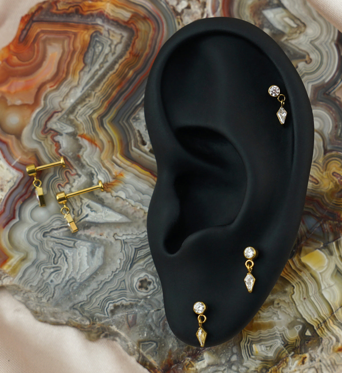 Gold PVD Dart CZ Dangle Titanium Threadless Labret