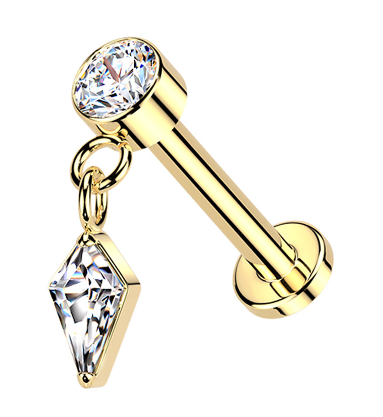 Gold PVD Dart CZ Dangle Titanium Threadless Labret