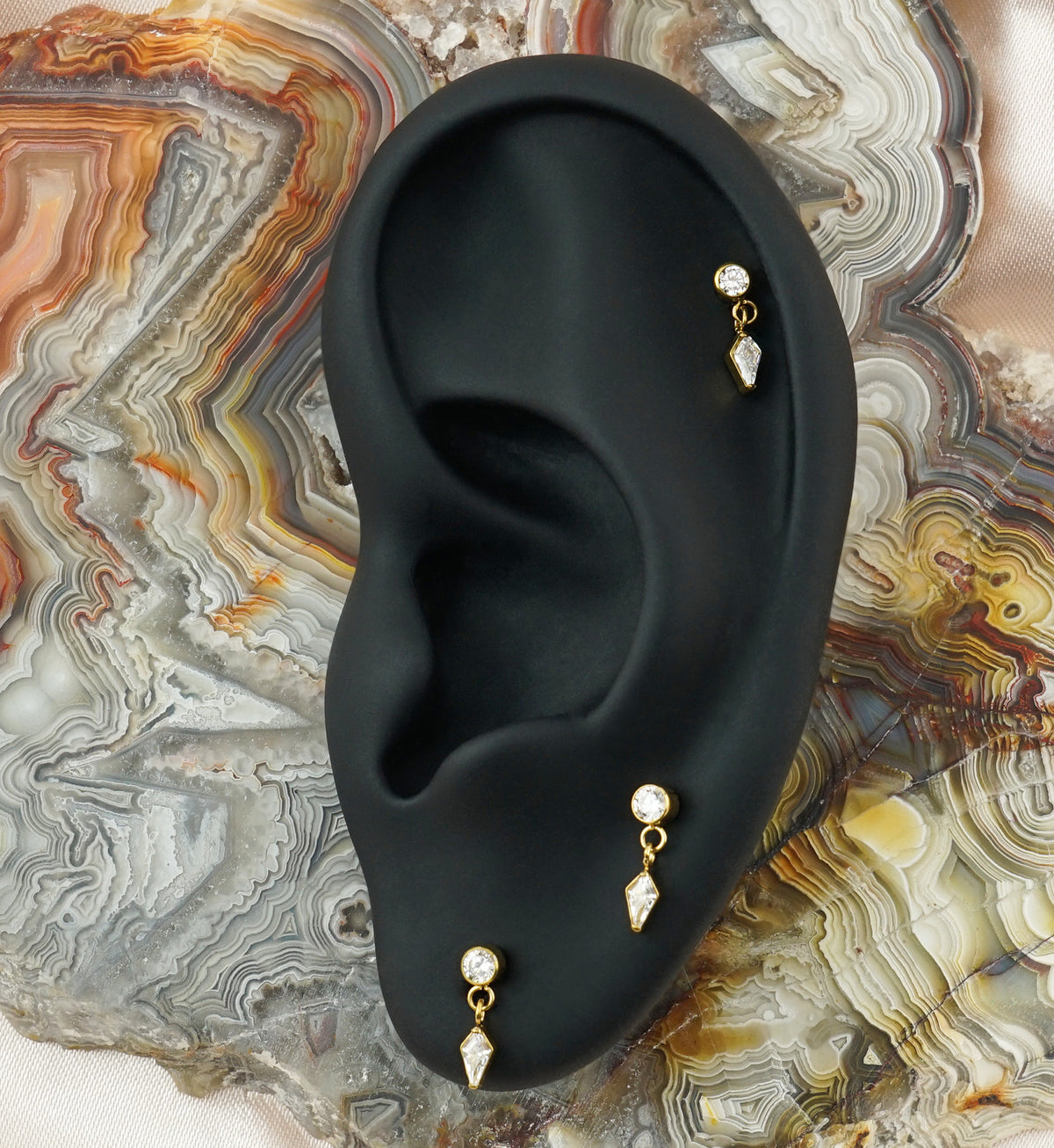 Gold PVD Dart CZ Dangle Titanium Threadless Top