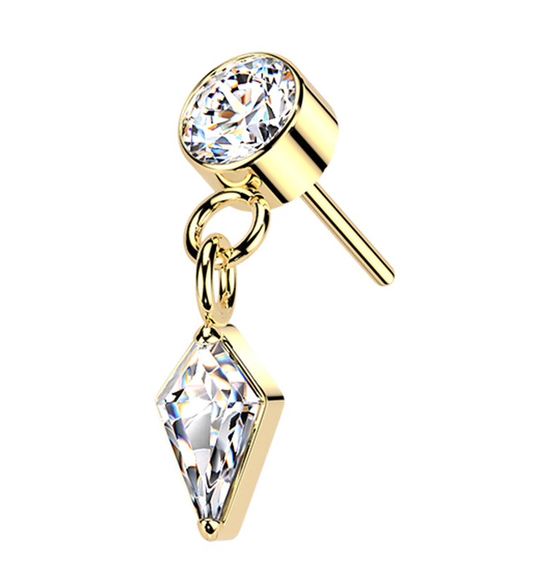 Gold PVD Dart CZ Dangle Titanium Threadless Top