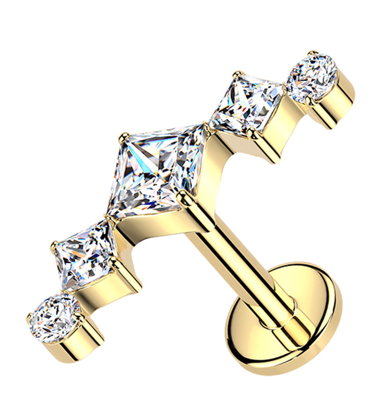 Gold PVD Diamond Flex CZ Titanium Threadless Labret